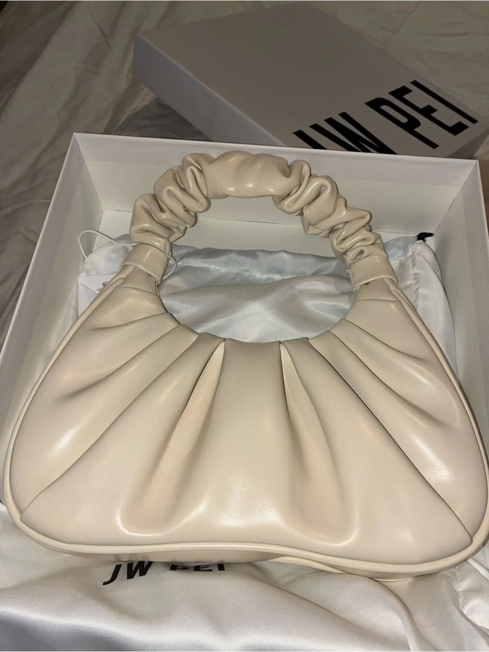 JW PEI Off-White Ruched Top-Handle Shoulder Bag